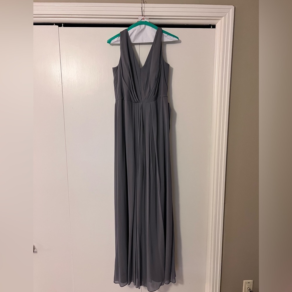 Bella Bridesmaid. Size 14. Color: Charcoal Gray. Has built in sash (removable)